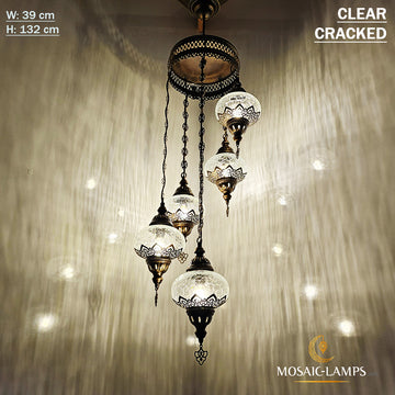 Candelabro marroquí de 5 globos, candelabros espirales de globo craquelado transparente, candelabros de sala de estar, candelabro de cocina, candelabros de escalera marroquíes