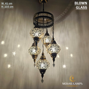 Candelabros mixtos otomanos de 5 globos, lámpara de globo soplada con láser, luces colgantes marroquíes, candelabro turco, restaurante, iluminación de la sala de estar