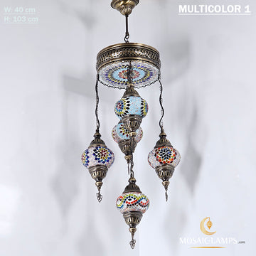 5+1 Globe Mosaic Turkish Chandeliers, Mixed Settlement Mosaic Circle Lighting Sets, Living Room Hanging Lamps, Bedroom Light, Colorful Light