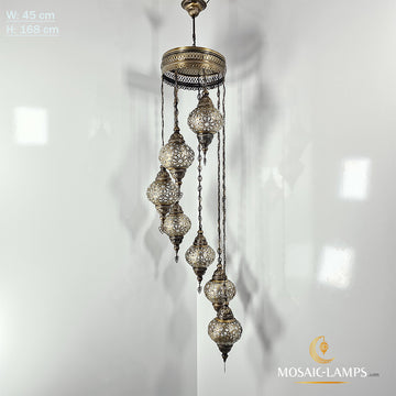 7 Globe Ottoman Spiral Kronleuchter, Laser Metal Blown Globe Lampe, Marokkanische Hängelampen, Türkischer Kronleuchter, Restaurant, Wohnzimmerbeleuchtung