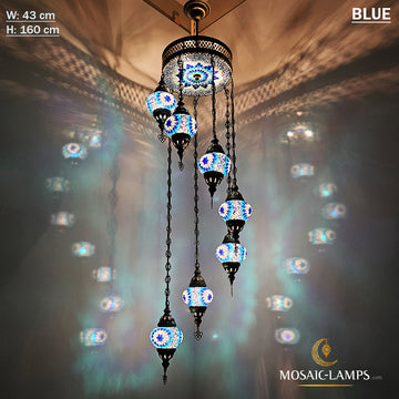 7+1 Globe Circle Spiral Chandelier Sets, Handmade Turkish Mosaic Lights, Living Room Moroccan Mosaic Lamps, Wagon Wheel Hanging Lamps