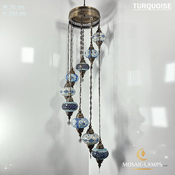 9 Large Globe Spiral Turkish Mosaic Chandelier, Moroccan Hanging Ceiling Lantern Lamp Pendant Light Fixture Lighting Chandelier, Living Room Lamp
