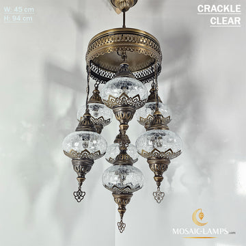 Clear 7 Globe Chandelier, Crackle Globe Set Of 7 Mixed Chandelier, Living Room Chandelier, Kitchen Chandelier, Moroccan Stair Chandelier