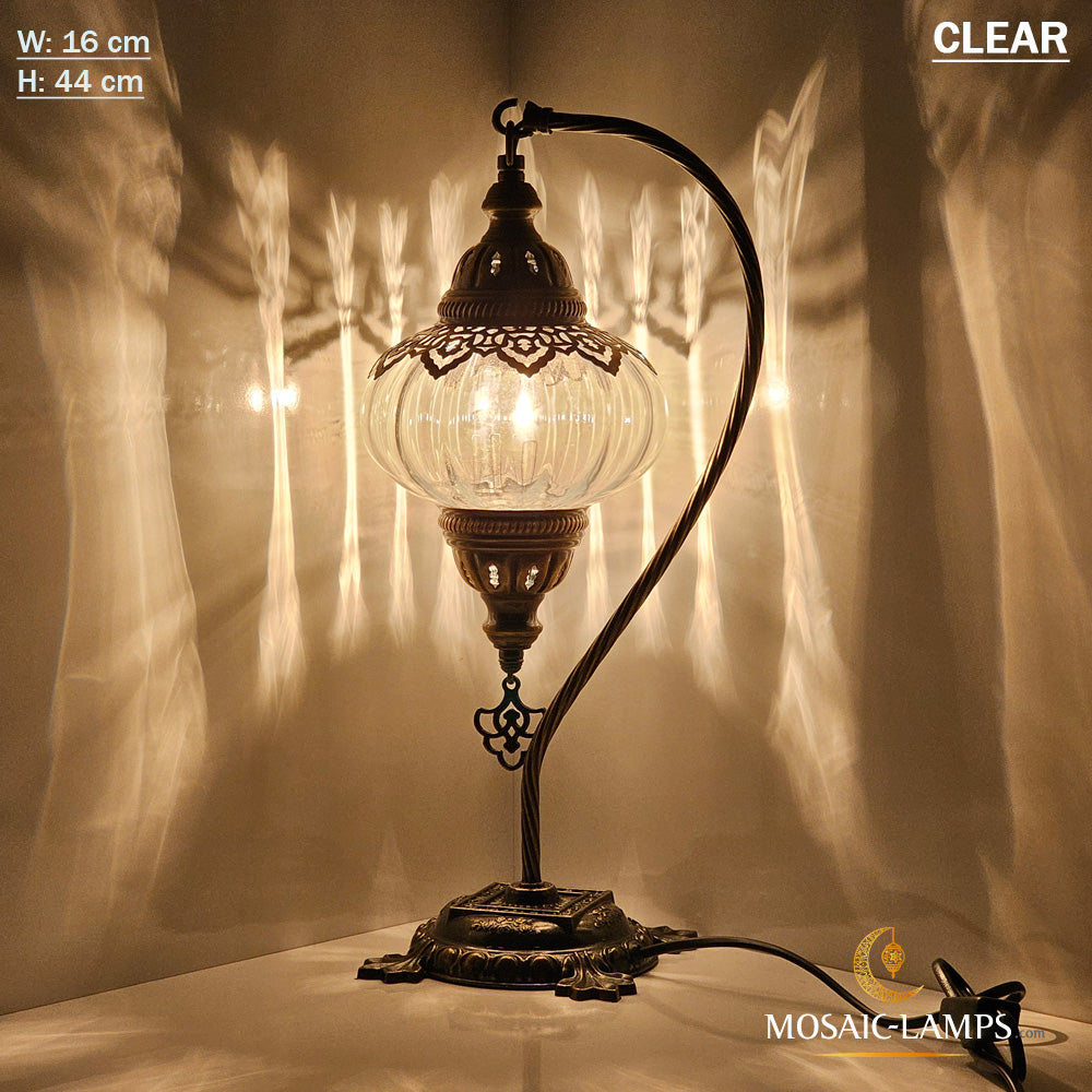 Clear Optic Globe Gooseneck Table Lamp, Ottoman Desk Light, Bohemian T