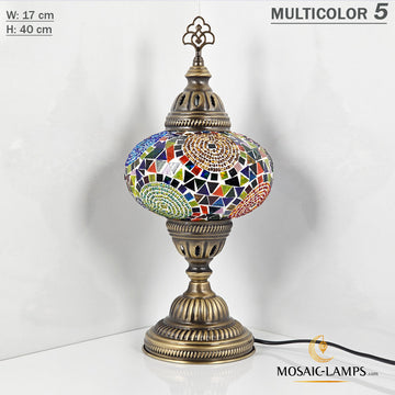 Turkish Mosaic Large Globe Table Lamp, Marrakech Turkish Desk Lamp Mosaic Glass Bedside Table Lamp Moroccan Lantern Tiffany Style Night Lights with Bronze Base for Living Room