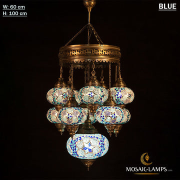 10+1 Globe Turkish Mosaic Sultan Chandelier Set, Handmade Moroccan Hanging Lights, Living Room, Hall, House Entrance Large Ceiling Lamps