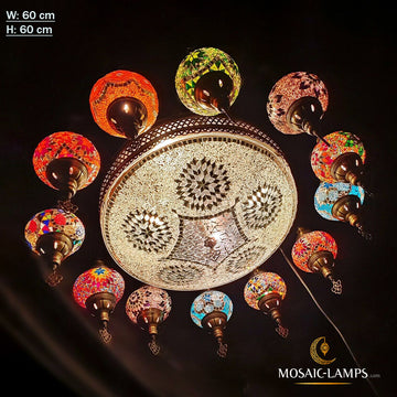 12+1 Turkish Plafonier Mosaic Chandelier, 40 cm Ceiling Lamp and Lamp Consisting of 11 Spheres, Living Room, Bedroom, Hall, Restaurant, Cafe