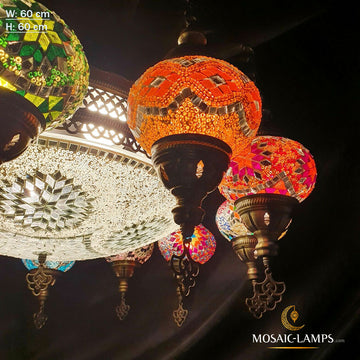 12+1 Turkish Plafonier Mosaic Chandelier, 40 cm Ceiling Lamp and Lamp Consisting of 11 Spheres, Living Room, Bedroom, Hall, Restaurant, Cafe
