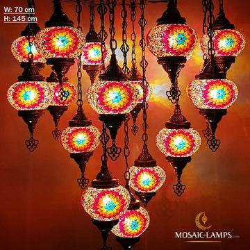17 Globe Laser Turkish Chandelier, Big Moroccan Chandeliers, Handmade Mosaic Ceiling Lamp, Restaurant, Living Room, Hall, Cafe Lighting