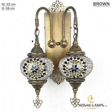 2 Globe Moroccan Wall Lamp Medium, Laser Metal Turkish Mosaic Decorative Wall Lamp with 2 Heads, Antique Bohemian Wall Sconce, Colorful Mosaic Double Wall Lamp
