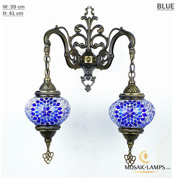 Turkish Mosaic Double Wall Sconce Medium Globe, Zamak Metal Handmade Moroccan 2 Globe Wall Lamp