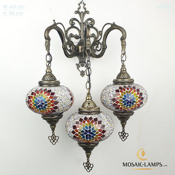 3 Large Globe Wall Sconce, Turkish Mosaic, Moroccan Triple Wall Lamp, Multicolor 3 Ball Wall Lights