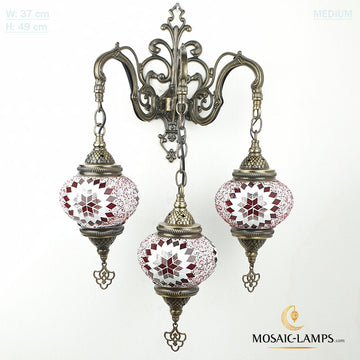 3 Medium Globe Wall Sconce, Turkish Mosaic, Moroccan Triple Wall Lamp, Multicolor 3 Ball Wall Lights