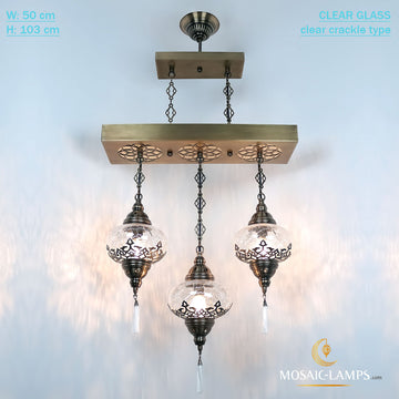 3 Globe Clear Crackle Moroccan Chandelier, kitchen & dining room Lamps, living room, Track Lighting, Kitchen Island Lighting