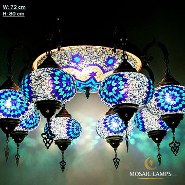 8+1 Globe Candlestick Chandelier, Handmade Turkish, Moroccan Authentic Mosaic Lamp, Living Room Hanging Lights, Bedroom Lighting