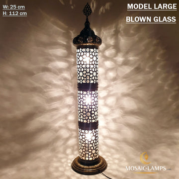 Andalusian Large Floor Lamp, Ottoman Cylinder Lamp with Blown Glass, Authentic Moroccan Floor Lamp Bedroom, Living Room, Restaurant, Hotel