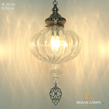 Antique Silver Metal Clear Pyrex Globe X Large Pendant Lights, Single Chain Optical Clear Glass Hanging Lamp, Ottoman Handmade Authentic Ceiling Lights