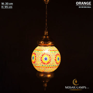 Turkish Moroccan 30 cm Ball Globe Tiffany Style Handmade Mosaic Hanging Ceiling Lamp Light Pendant Fixture Lantern, for Kitchen, Living Room