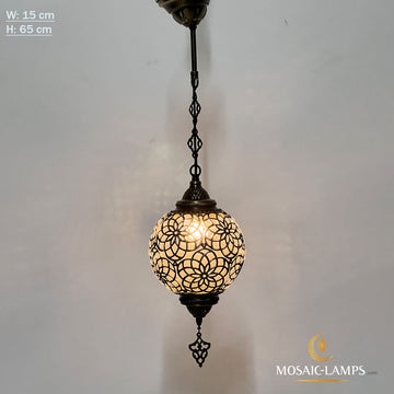 Blown Glass 15 cm Globe Pendant Lamp Moroccan Ceiling Lamp, Laser Metal Blown Glass Ball Ottoman Lamp, Living Room, Restaurant, Bedroom