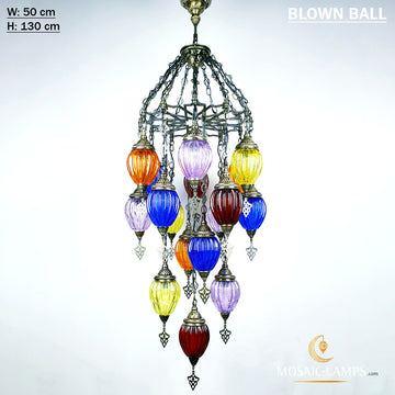 17 Pyrex Glass Ottoman Pasha Chandeliers, Moroccan Mixed Color Blown Glass Big Laser Metal Chandelier, Restaurant Chandelier, Living Room Stair Lights