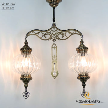 Clear 2 Optical Globe Chandeliers, X Large, Single Chain Optical Clear Glass Pendant Lights, Ottoman Handmade Authentic Ceiling Lights