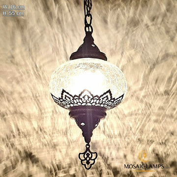 Large Crackle, Clear Glass Pendant Lamp, Ottoman, Moroccan Ceiling Lighting, Turkish Hanging Lamps