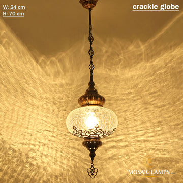 X Large Crackle, Clear Glass Pendant Lamp, Ottoman, Moroccan Ceiling Lighting, Turkish Hanging Lights