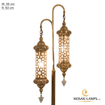 Double Arm Seljuk Motif Floor Lamps, Laser Metal Pipe Clear Blown Globe, Restaurant Lamp, Living Room Lamp Shades, Bedroom Lights, Bedside Light