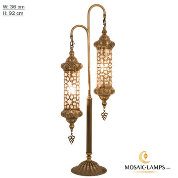 Double Arm Seljuk Motif Floor Lamps, Laser Metal Pipe Clear Blown Globe, Restaurant Lamp, Living Room Lamp Shades, Bedroom Lights, Bedside Light