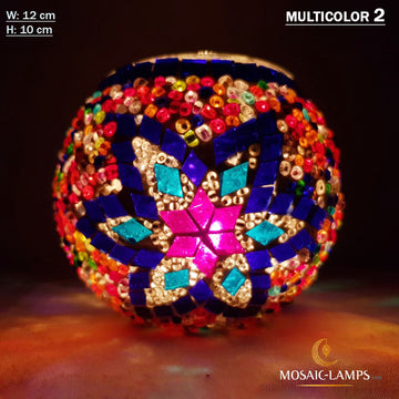 Flor multicolor, portavelas de mosaico turco, portavelas marroquíes, vela votiva, portavelas hecho a mano de decoración Tiffany, decoración de mesa, vela de yoga