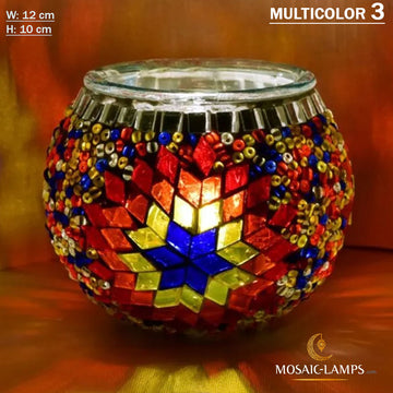 Sol multicolor, portavelas de mosaico turco, portavelas marroquíes, vela votiva, portavelas hecho a mano de decoración Tiffany, decoración de mesa, vela de yoga