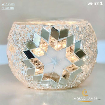 White Star, Turkish Mosaic Candle Holders, Moroccan Candle Holders, Votive Candle, Tiffany Decor Handmade Candle Holder, Table Decor, Yoga Candle