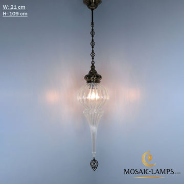 Ottoman Pyrex Blown Glass Pendant Ceiling Lights, Single Chain Clear Glass Hanging Lamp, Moroccan Handmade Authentic Lightings