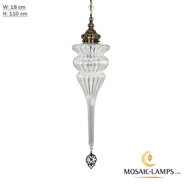 Ottoman Pyrex Blown Glass Pendant Lights, Single Chain Clear Glass Hanging Lamp, Moroccan Handmade Authentic Ceiling Lightings