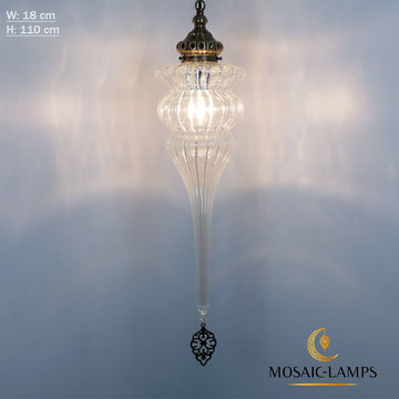 Ottoman Pyrex Blown Glass Pendant Lights, Single Chain Clear Glass Hanging Lamp, Moroccan Handmade Authentic Ceiling Lightings