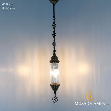 Ottoman Medium Pyrex Glass Pendant Lamps, Hammer Forged Metal Tubular Glass Hanging Lights, Bedroom Lighting, Living Room Single Chain Lights