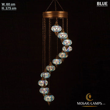 11 Globe Spiral Turkish Mosaic Chandelier, Moroccan Hanging Ceiling Lantern Lamp Pendant Light Fixture Lighting Chandelier, Living Room Lamp