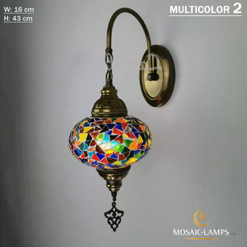 Multicolor Gooseneck Single Wall Sconces, Traditional Handmade Turkish Moroccan Wall Lamp, Bedroom, Bathroom, Hallway Wall Lights