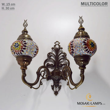Turkish Mosaic Double Medium Globe Wall Lamp, Traditional Moroccan Vintage Ceiling Lamps, Handmade Marrakech Living Room Bedroom Wall Lights