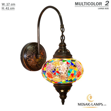 Large Turkish Mosaic Swanneck Wall Lamp, Traditional Gooseneck Lightings, Bedroom Ceiling Lights, Bedside Lights