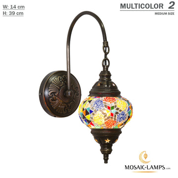 Medium Turkish Mosaic Swanneck Wall Lamp, Traditional Turkish Mosaic Gooseneck Lightings, Medium Globe Bedroom Ceiling Lights