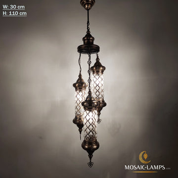 Ottoman Motif Spiral Blown Glass 3-Pipe Chandelier Set, Traditional Glass Blowing Art Handmade Lights, Marrakech Blown Globe Chandeliers