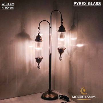 2-Set Pyrex Glass Floor Standing Corner Lamp, Hammer Forged Metal Tubular Glass Floor Lamp, Bedroom Lighting, Living Room Bedside Lights