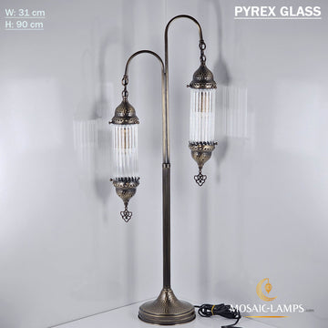 2-Set Pyrex Glass Floor Standing Corner Lamp, Hammer Forged Metal Tubular Glass Floor Lamp, Bedroom Lighting, Living Room Bedside Lights
