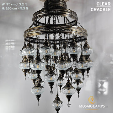 37 Globe Biggest Ottoman Chandelier, Clear Cracked Sphere 3-Storey Living Room Chandelier, High Quality Lamp, Restaurant, Cafe, Villas House