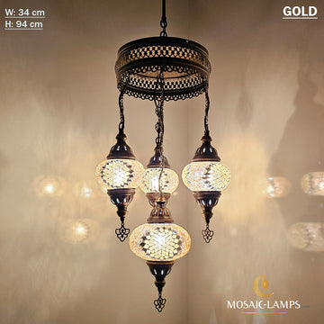 3+1 Globe Turkish Mosaic Sultan Chandelier Set, Handmade Moroccan Hanging Lights, Living Room, Hall, House Entrance Large Ceiling Lamps