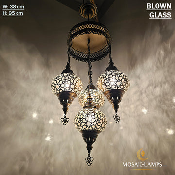 4 Blown Glass Moroccan Chandeliers, Laser Globe Ottoman Lamps, Bronze Globe Lights, Seljuk Motif Clear Lamp, Restaurant, Living Room, Cafe