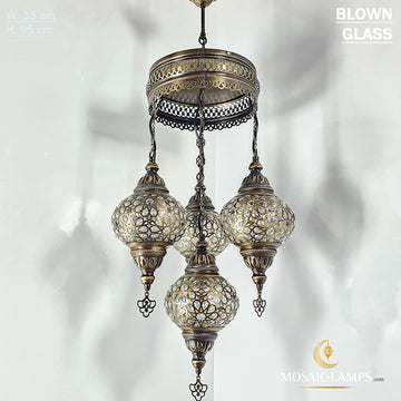 4 Blown Glass Moroccan Chandeliers, Laser Globe Ottoman Lamps, Bronze Globe Lights, Seljuk Motif Clear Lamp, Restaurant, Living Room, Cafe