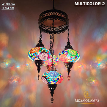 Juego de candelabro de sultán de mosaico turco de 4 globos, luces colgantes marroquíes hechas a mano, sala de estar, pasillo, entrada de la casa lámparas de techo grandes