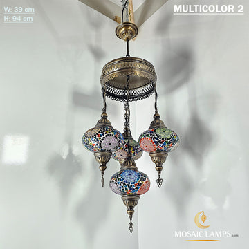 4 Globe Turkish Mosaic Sultan Chandelier Set, Handmade Moroccan Hanging Lights, Living Room, Hall, House Entrance Large Ceiling Lamps